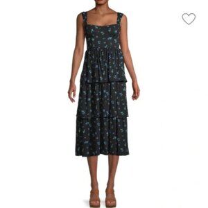 NWT WeWoreWhat Corset Watercolor Ditsy Dress Black